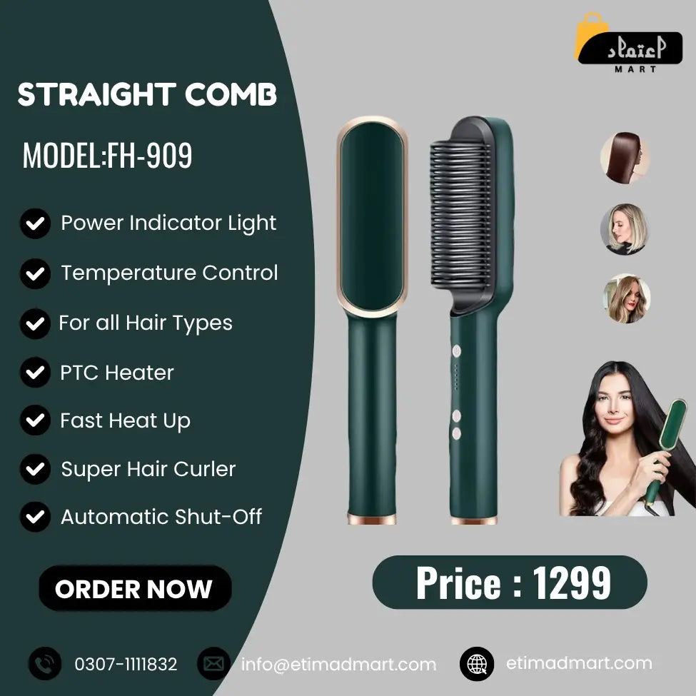 FH 909 Ceramic Heated Hair Straightening Comb