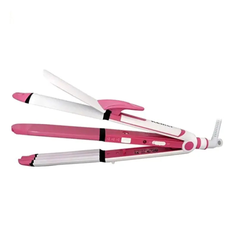 Kemei KM-1291 3-in-1 Hair Straightener, Curler & Crimper