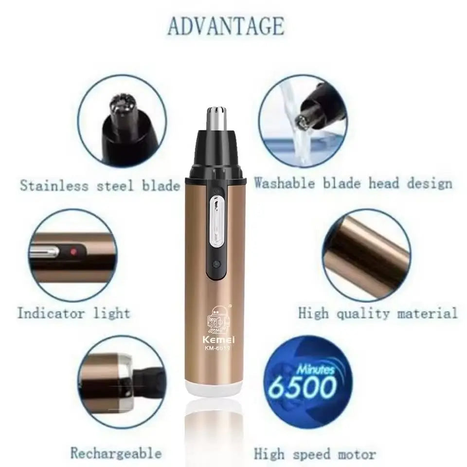Kemei KM-6619 Nose and Ear Hair Trimmer for Unisex | Effortless Hair Removal