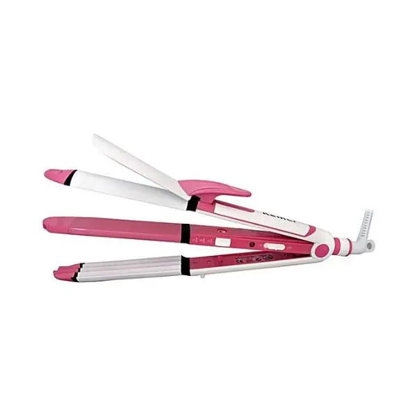 Kemei KM-1291 3-in-1 Hair Straightener, Curler & Crimper