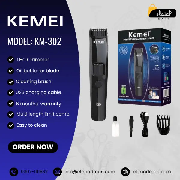 Kemei KM-302 Cordless  Professional Hair Trimmer & Clipper