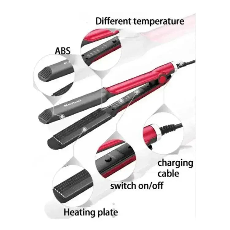 Kemei KM-533 Hair Straightener – 2-in-1 Crimper for All Hair Types