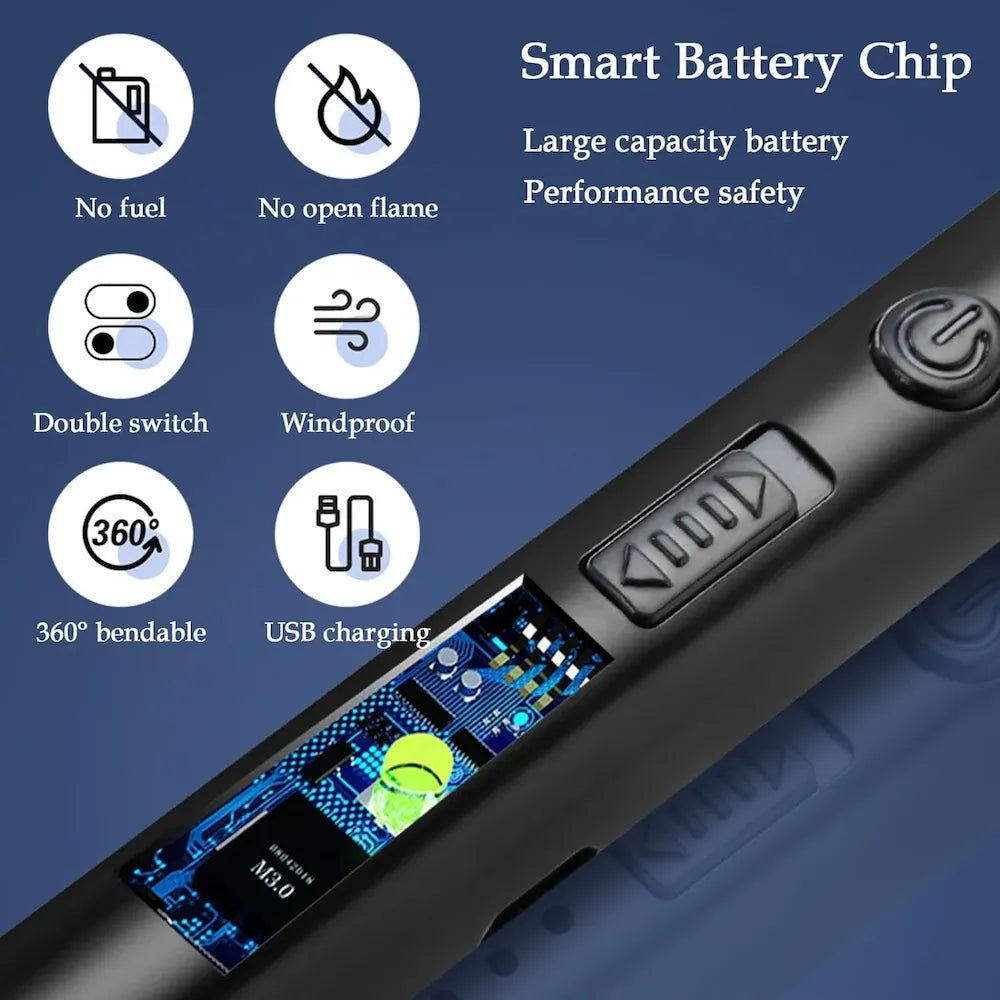 USB 360° Flexible Arc Lighter with LED Display – Windproof